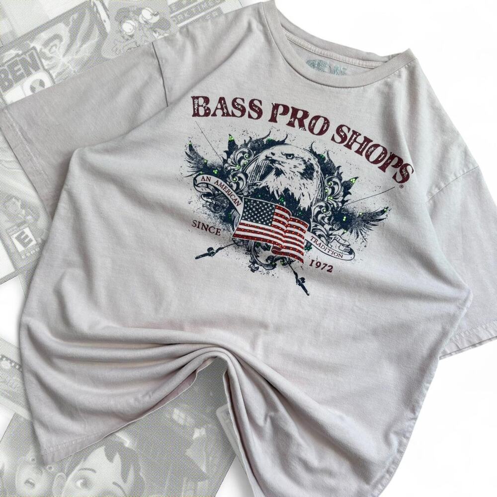 Y2K Bedazzled Gemstone Bass Pro‎ Shops American Eagle Graphic Tee